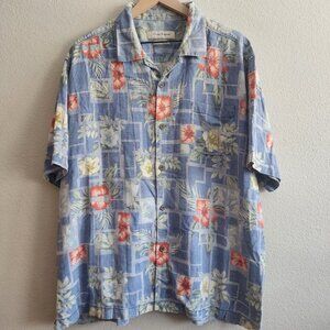 Tommy Bahama Shirt Mens XL Blue Silk Floral Hawaiian Original Fit Camp Casual